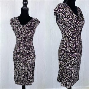 Ralph Lauren Size 8 Black Purple Pink Faux-Wrap Cowl Neck Dress.
